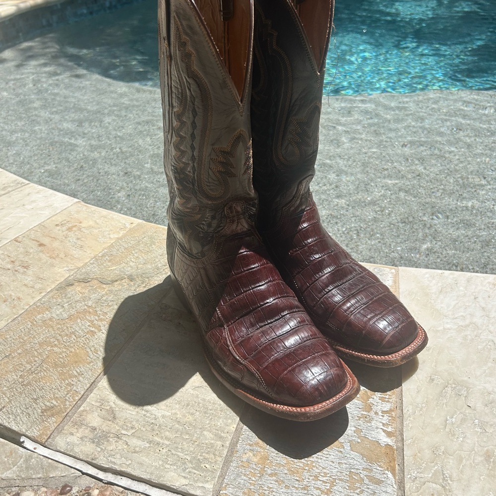 Lucchese Brown Leather Cowboy Boots Caiman 9D - Picture 3 of 16
